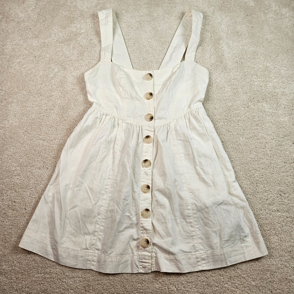 Boho Coastal Cottagecore Free People 6 Carolina White Linen ButtonUp Mini Dress